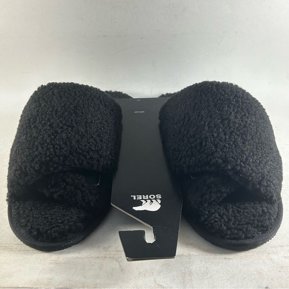 Sorel Go Mail Run Womens Faux Fur Slippers Black Size 10 - Picture 2 of 7